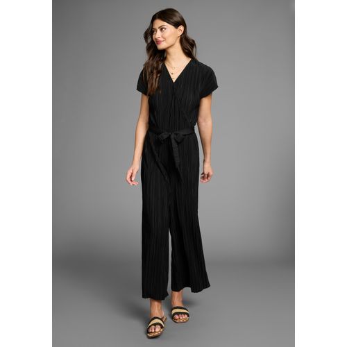 Overall LAURA SCOTT, Damen, Gr. 34, N-Gr, schwarz, Jersey, Obermaterial: 100% Polyester, unifarben, Crinkleoptik, feminin, figurumspielend 7/8-Länge, Kurzarm angeschnitten, Overalls, mit tollem Plissee-Effekt