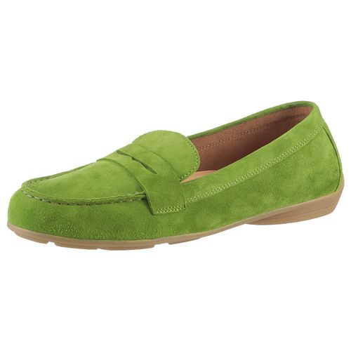 Mokassin GABOR, Damen, Gr. 38, grün (apfelgrün), Ziegenveloursleder, unifarben, klassisch, Schuhe, Slipper, Bequemschuh, Flats mit Best Fitting-Ausstattung