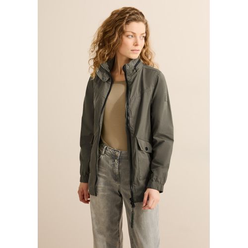 Kurzjacke CECIL, Damen, Gr. XXL (46), grün (earthy khaki), Stoff, Obermaterial: 58% Polyester, 32% Baumwolle, 10% Nylon; Futter: 100% Polyester, unifarben, casual, normal normal, hoch geschlossener Ausschnitt, Langarm Bündchen, Jacken, mit Stehkragen