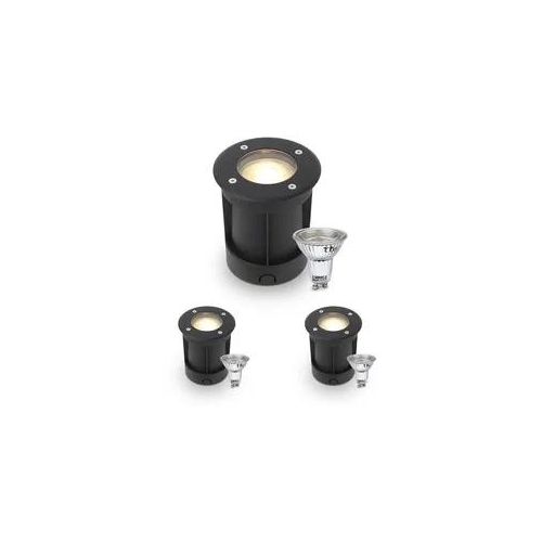 LED Bodeneinbaustrahler Schwarz rund 230V IP67 - Leuchtmittel: GU10 5W 2700K DIM...
