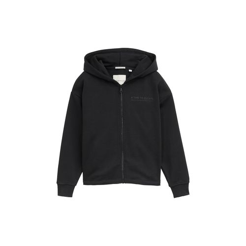 TOM TAILOR Jungen Oversize Hoodie Sweatjacke mit Print, schwarz, Uni, Gr. 140