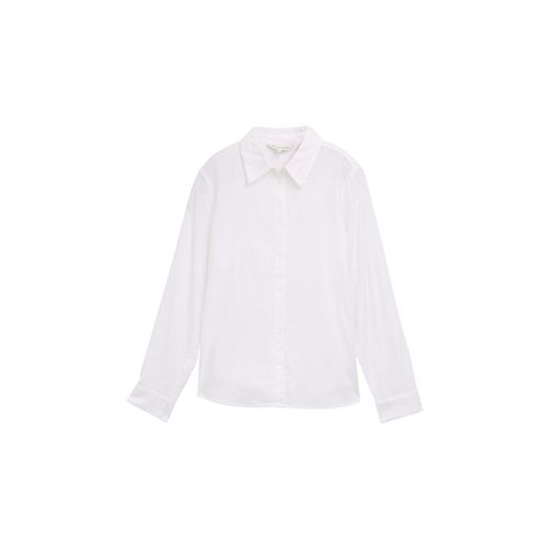 TOM TAILOR Damen Hemdbluse mit Leinenanteil, weiß, Uni, Gr. 42