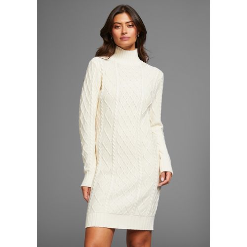 Strickkleid LAURA SCOTT, Damen, Gr. 38, N-Gr, beige, Strick, Obermaterial: 50% Baumwolle, 50% Polyacryl, casual, lässig geschnitten mini, Langarm Rippbündchen, Kleider, mit Zopfstrickmuster