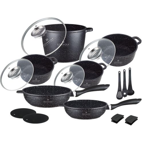 Topfset, 4 Töpfe, 2 Pfannen + Küchenzubehör, Silikonfüße, Induktion, Deckel