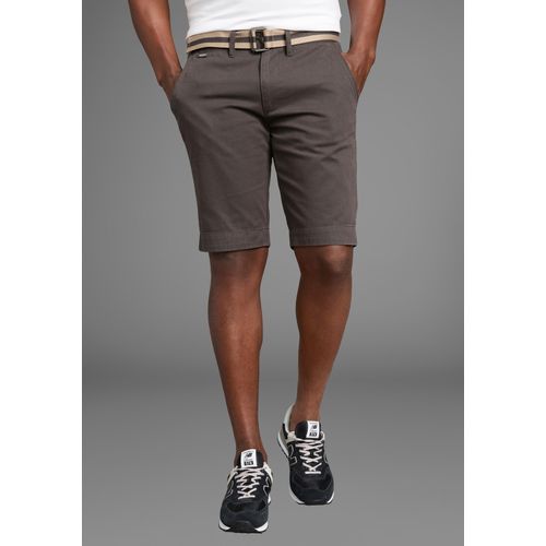 Chinoshorts BRUNO BANANI, Herren, Gr. 36, N-Gr, grau (anthrazit), Twill, Obermaterial: 100% Baumwolle, unifarben, casual, slim fit knieumspielend, Hosen, inklusive Gürtel