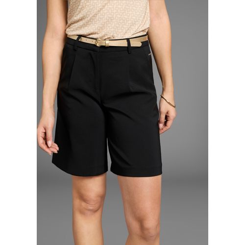 Chinoshorts LAURA SCOTT, Damen, Gr. 42, N-Gr, schwarz, Obermaterial: 94% Polyester, 6% Elasthan, unifarben, feminin, regular fit kniefrei, Hosen, mit passendem Gürtel