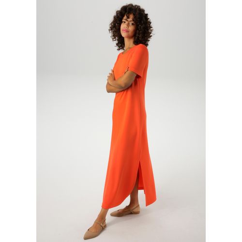 Maxikleid ANISTON CASUAL, Damen, Gr. 42, N-Gr, orange, Jersey, Obermaterial: 47% Polyester, 47% Viskose, 6% Elasthan, unifarben, casual, figurumspielend knöchelfrei, Rundhals, Kleider, mit Seitenschlitzen - NEUE KOLLEKTION, Topseller
