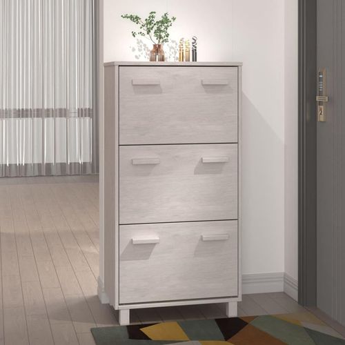 Schuhschrank Hamar 59,5X35X117 Cm Massivholz Kiefer | Farbe: Weiß