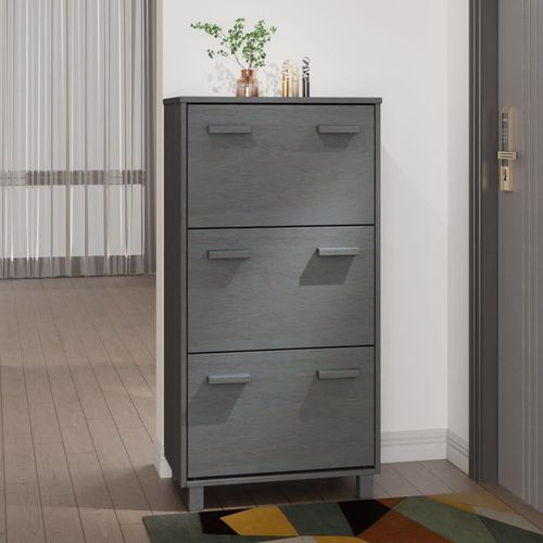Schuhschrank Hamar 59,5X35X117 Cm Massivholz Kiefer | Farbe: Dunkelgrau