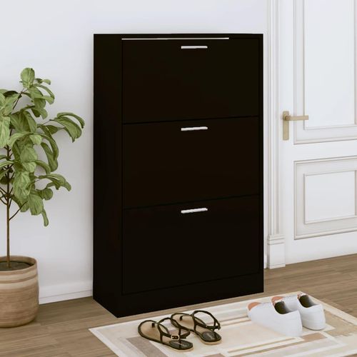 Schuhschrank 63X24X Holzwerkstoff Schwarz | Breite: 63 cm | Höhe: 103 cm
