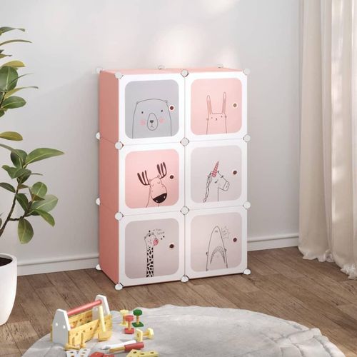 Kinderschrank Modular Mit 6 Würfeln Pp | Farbe: Rosa | Größe: 74 x 36.5 x 108 cm