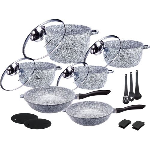 Topfset, 4 Töpfe, 2 Pfannen + Küchenzubehör, Silikonfüße,Induktion,Deckel EB8183