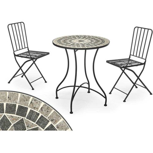Tisch mit 2 Stühlen Ibergarden Mosaico-Forja Schwarz Grau