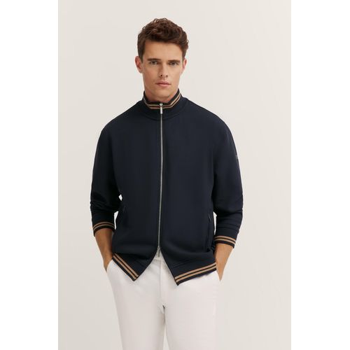 Sweatjacke BUGATTI, Herren, Gr. L, 390, marine, Sweatware, 54% Modal, 38% Polyester, 8% Elasthan, unifarben, casual, normal, ohne Ausschnitt, Langarm Rippbündchen, Sweatjacken, mit Reißverschluss