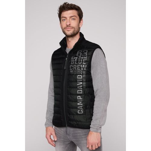 Steppweste CAMP DAVID, Herren, Gr. 4XL, schwarz, Material Vorderteil + Rückenteil: 100% Polyester, Material Oberstoff Seitenteil+ Passe: 94% Polyester, 6% Elasthan, Futter: 100% Polyester, Füllung: 100% Polyester, bedruckt, casual, lässig geschnitten normal, Westen, mit elastischem Saumabschluss