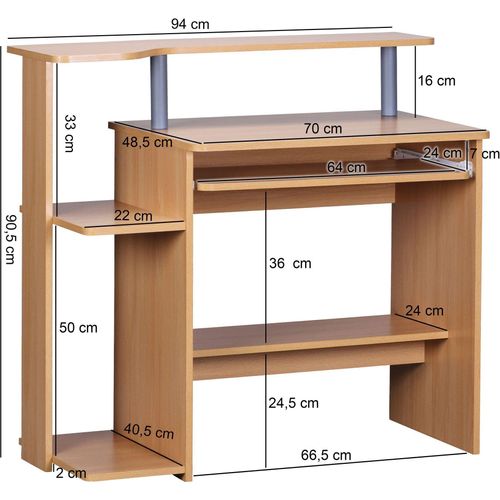 Computertisch WL1.163 Buche 94x90,5x48,5 cm Laptop Tisch Modern mit Tastaturauszug | PC-Tisch mit Drucker-Ablage platzsparend | Schreibtisch für kleine Räume mit Ablage | Laptoptisch Klein
