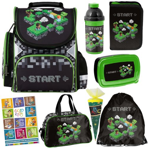 Schulranzen für Jungen und Mädchen - Schul-Rucksack für Kinder mit Federmäppchen - Schuhbeutel, Trinkflasche, Sporttasche und Hausaufgabenheft