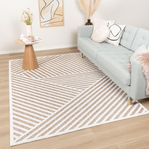 Teppich Modern - Nori Lines Weiß Taupe - 160x230 cm - Boho, Industrielle, Ländlich, Modern, Skandinavisch, Retro - Wohnzimmer, Esszimmer, Schlafzimmer - FRAAI | Home & Living
