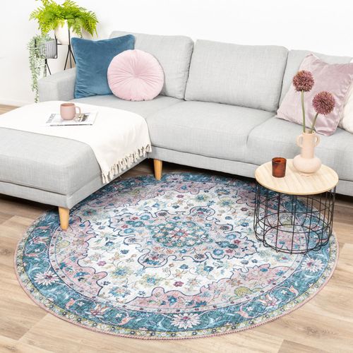 Teppich Vintage Rund - Lily Oriental Blau Rosa - Ø 280 cm - Klassik - Wohnzimmer, Esszimmer, Schlafzimmer - FRAAI | Home & Living