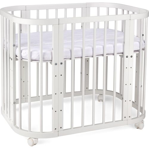Babybett, Beistellbett aus Holz, 5in1 mit Matratze, Belüftet,Ohne Stoffset,Holz weiß