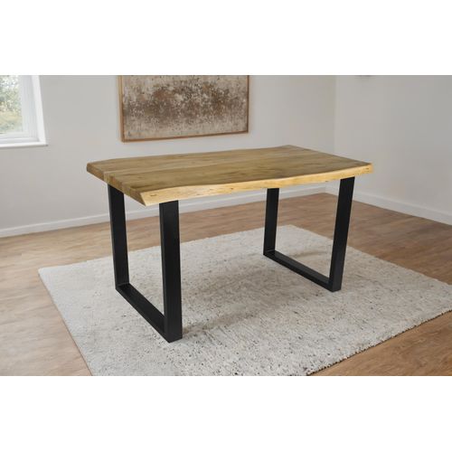 Esstisch Baumkante Akazie massiv 50mm Eichefarben 160 x 85 cm U-Gestell schwarz CALI