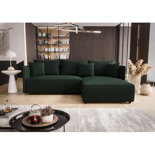 Ecksofa Schlafsofa EVORA Stoff Poso Grün Ottomane Rechts