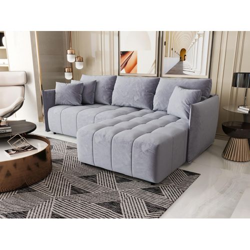 Ecksofa Schlafsofa TREVISO Stoff Monolith Hellblau Ottomane Rechts