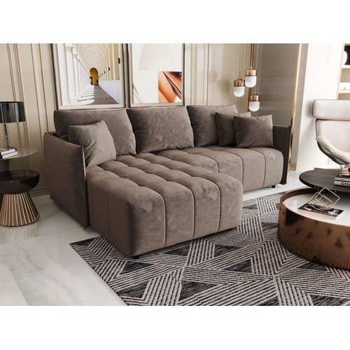 Ecksofa Schlafsofa TREVISO Stoff Monolith Braun Ottomane Links