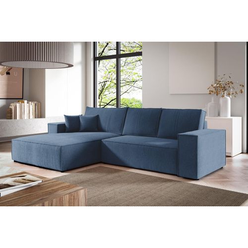 Ecksofa Schlafsofa CORUNIA Stoff Aragon Blau Ottomane Links