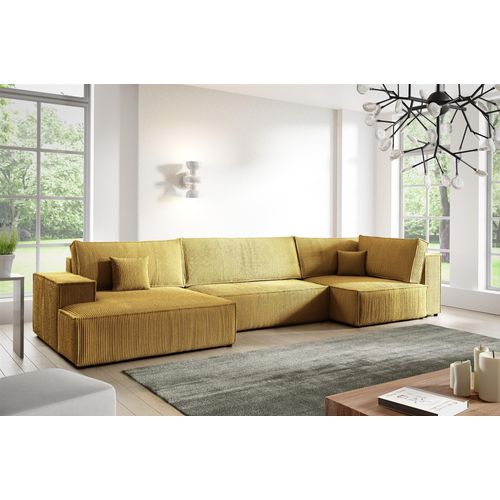 Wohnlandschaft Schlafsofa CORUNIA Stoff Poso Honiggelb Ottomane Links