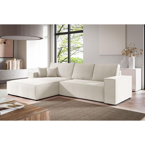 Ecksofa Schlafsofa CORUNIA Stoff Aragon Weiß Ottomane Links