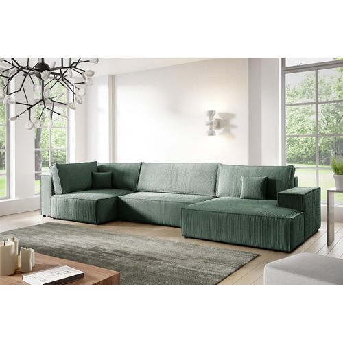Wohnlandschaft Schlafsofa CORUNIA Stoff Poso Grün Ottomane Rechts