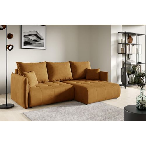 Ecksofa Schlafsofa CANIO Stoff Monolith Honiggelb Ottomane Rechts