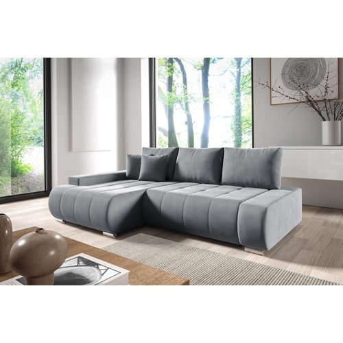 Ecksofa Schlafsofa ELMO Stoff Monolith Grau Ottomane Links