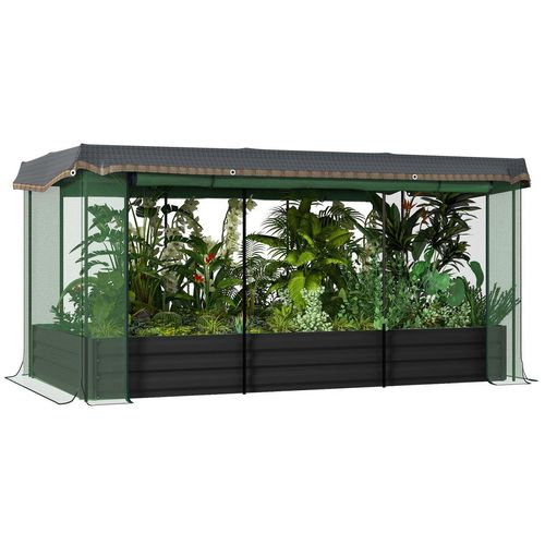 Hochbeet Stahl, Pflanzkasten, Blumenkasten mit Vogelschutznetz, Sonnenschutz