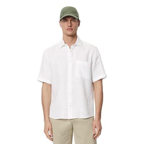 Leinenhemd MARC O'POLO, Herren, Gr. L, N-Gr, weiß, Web, Obermaterial: 100% Leinen, regular fit, Kurzarm, Hemden, mit aufgesetzter Brusttasche