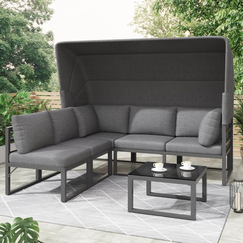 okwish GartenLounge-Set Gartenmöbel Gartenmöbel Balkonmöbel,Sonneninsel-Sitzgruppe 4er-Set aus Eisen(Sofa, Hocker und Tisch mit Markise )- Grau