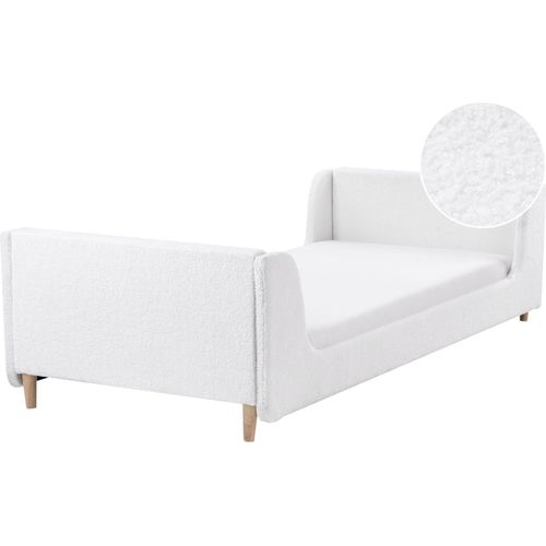 BELIANI Kinderbett Cremeweiß Bouclé mit Lattenrost 90x200 cm Holzbeine Kopfteil Fußteil Modern Schlafzimmer Ausstattung Möbel Einzelbett Jugendbett