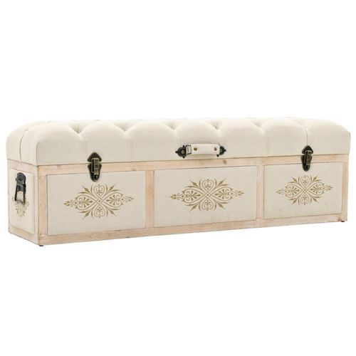 Sitzbank Mit Stauraum 110 Cm Creme Massivholz Tanne Und Stoff