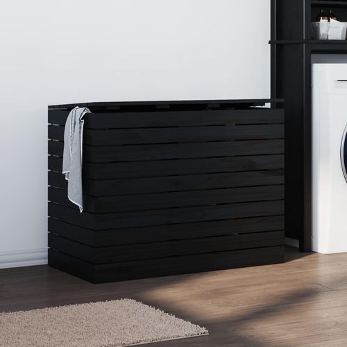 Wäschetruhe 88,5X44X66 Cm Massivholz Kiefer | Farbe: Schwarz | Größe: 88.5 x 44 x 66 cm