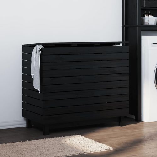 Wäschetruhe Massivholz Kiefer | Farbe: Schwarz | Größe: 88,5 x 44 x 76 cm