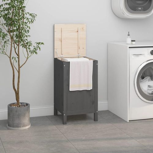 Wäschetruhe Massivholz Kiefer | Farbe: Grau | Größe: 44 x 44 x 76 cm