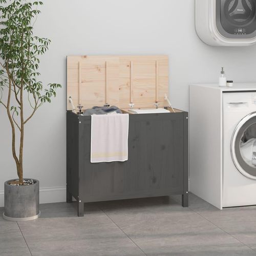 Wäschetruhe Massivholz Kiefer | Farbe: Grau | Größe: 88.5 x 44 x 76 cm