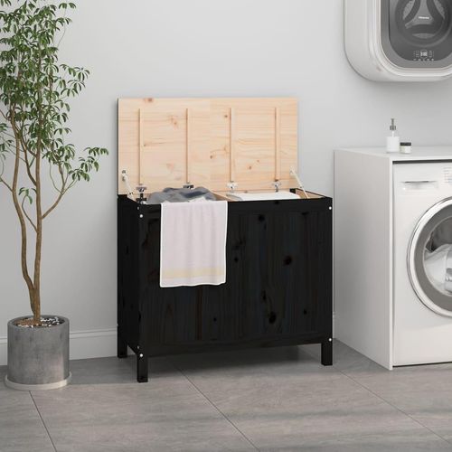 Wäschetruhe Massivholz Kiefer | Farbe: Schwarz | Größe: 88.5 x 44 x 76 cm