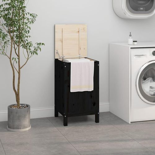 Wäschetruhe Massivholz Kiefer | Farbe: Schwarz | Größe: 44 x 44 x 76 cm