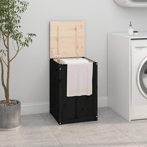Wäschetruhe 88,5X44X66 Cm Massivholz Kiefer | Farbe: Schwarz | Größe: 44 x 44 x 66 cm