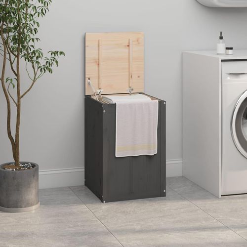 Wäschetruhe 88,5X44X66 Cm Massivholz Kiefer | Farbe: Grau | Größe: 44 x 44 x 66 cm