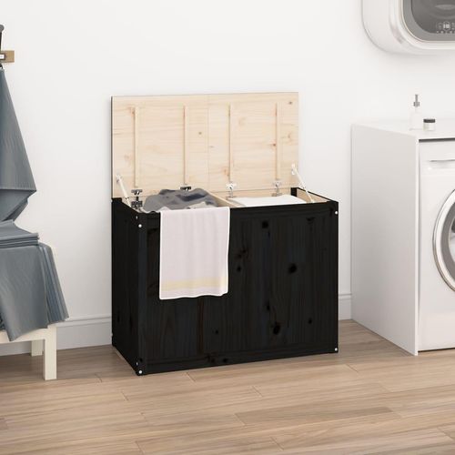 Wäschetruhe 88,5X44X66 Cm Massivholz Kiefer | Farbe: Schwarz | Größe: 88.5 x 44 x 66 cm