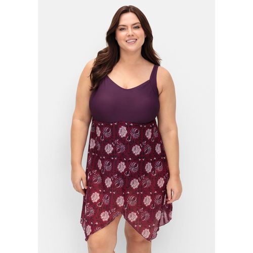 Badekleid mit Mesh-Rock und Shaping-Effekt, beere gemustert, Gr.52C