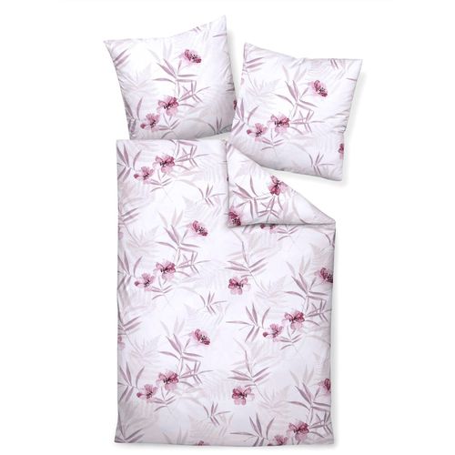 Bettwäsche JANINE Gr. 2, rosa (champagner, altrosa, bedruckt), B/L: 155cm x 200cm, 2-teilige Garnitur St., 2-teilige Garnitur St., Feinbiber, B/L: 80cm x 80cm, Feinbiber, 100% Baumwolle, Bettwäsche